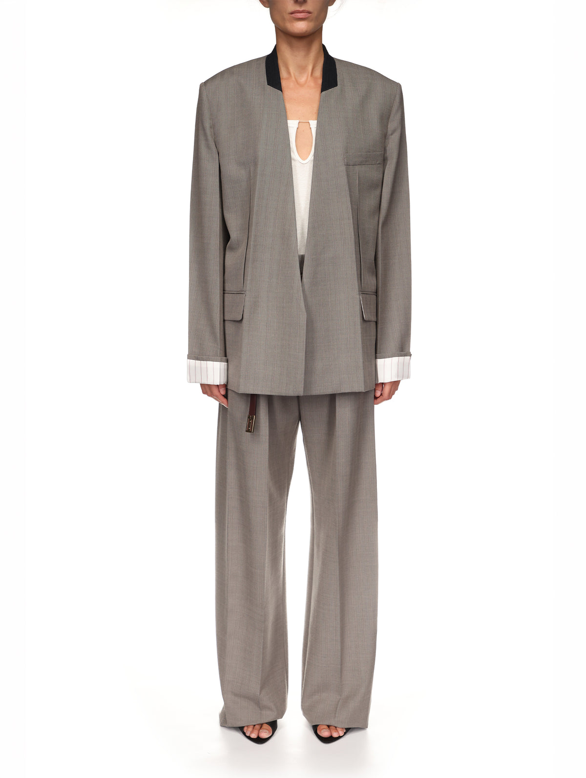 Collarless Jacket in Nickel