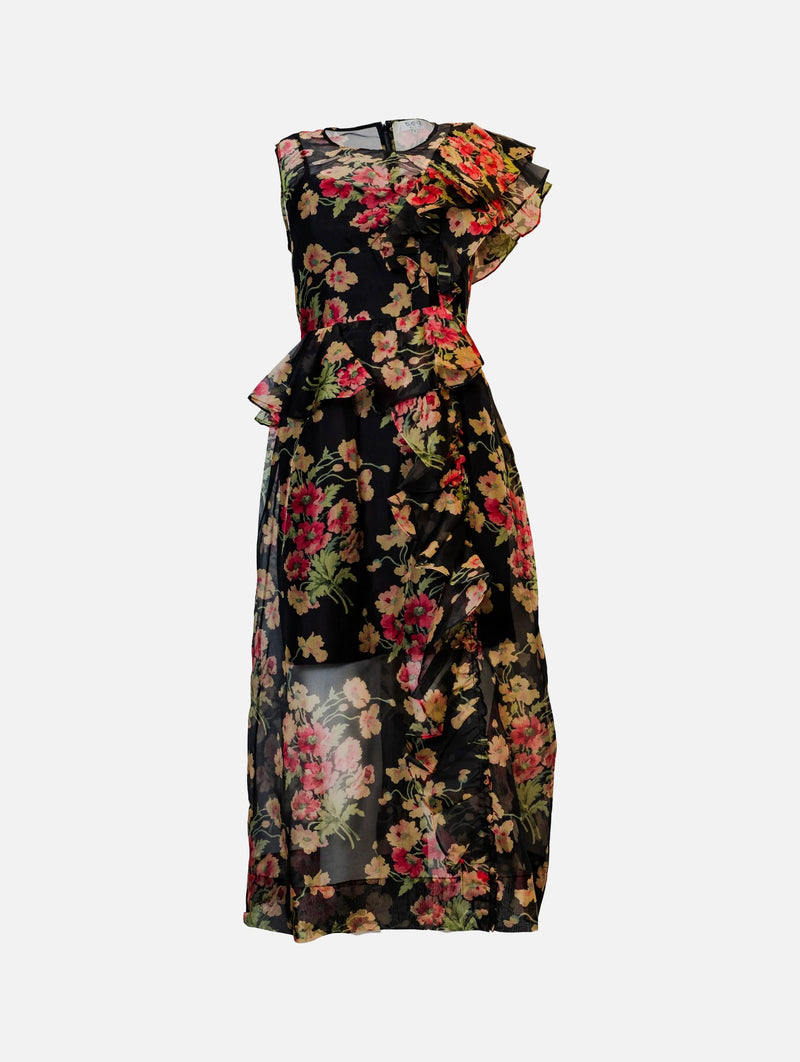 Cornelia Silk Midi Dress in Black