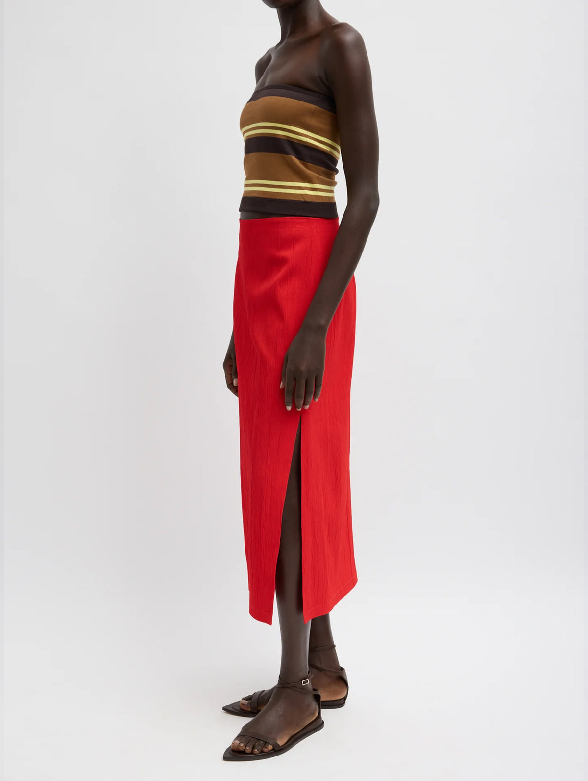 Creased Stretch Crepe Skirt in Red