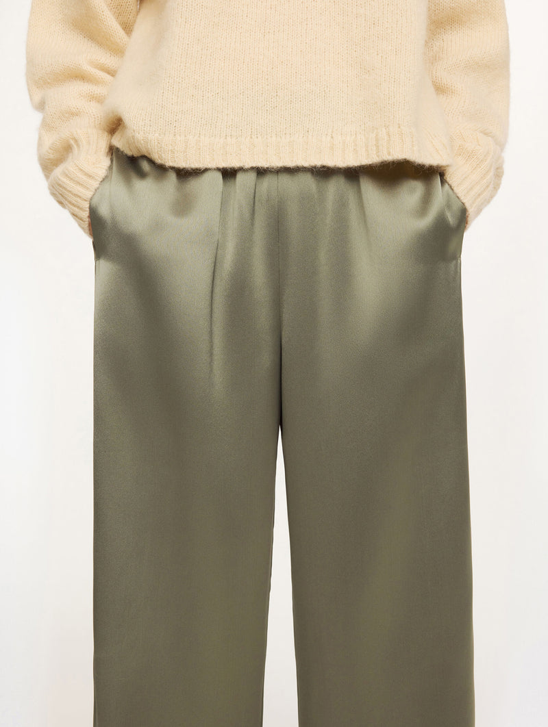 Cabello Wide-leg Trousers in Deep Lichen Green
