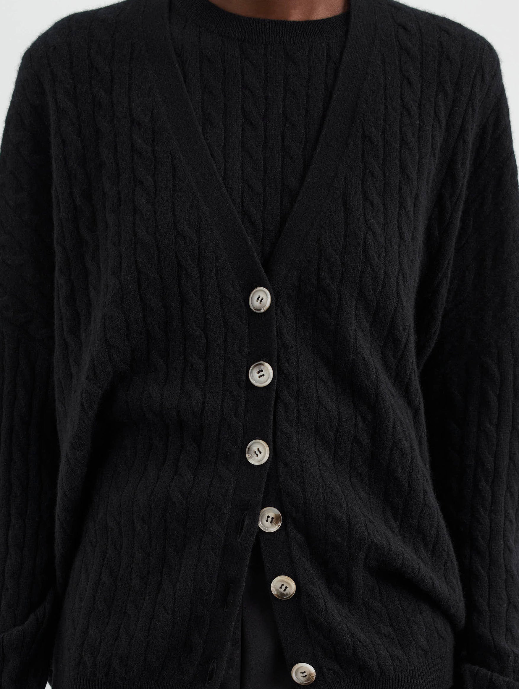 Cable Knit Cashmere Cardigan in Black