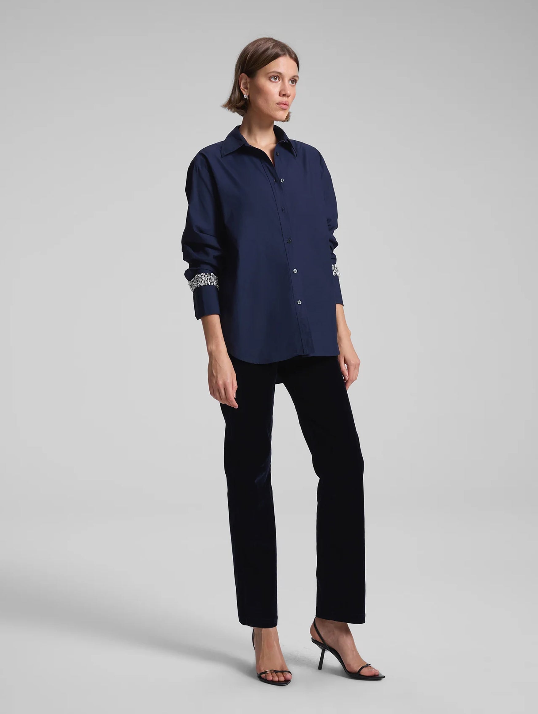 Calvin Embellished Sleeve Shirt in Maritime Navy