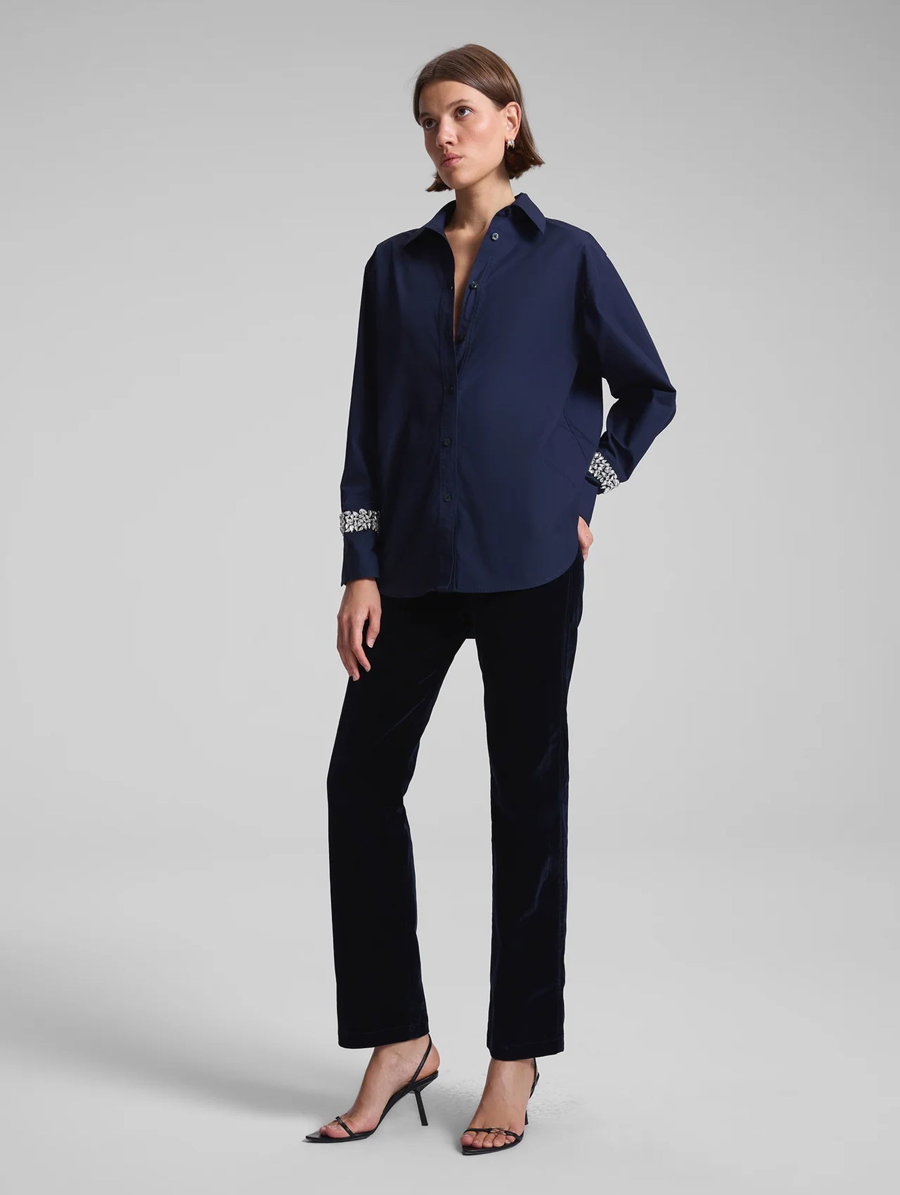 Calvin Embellished Sleeve Shirt in Maritime Navy