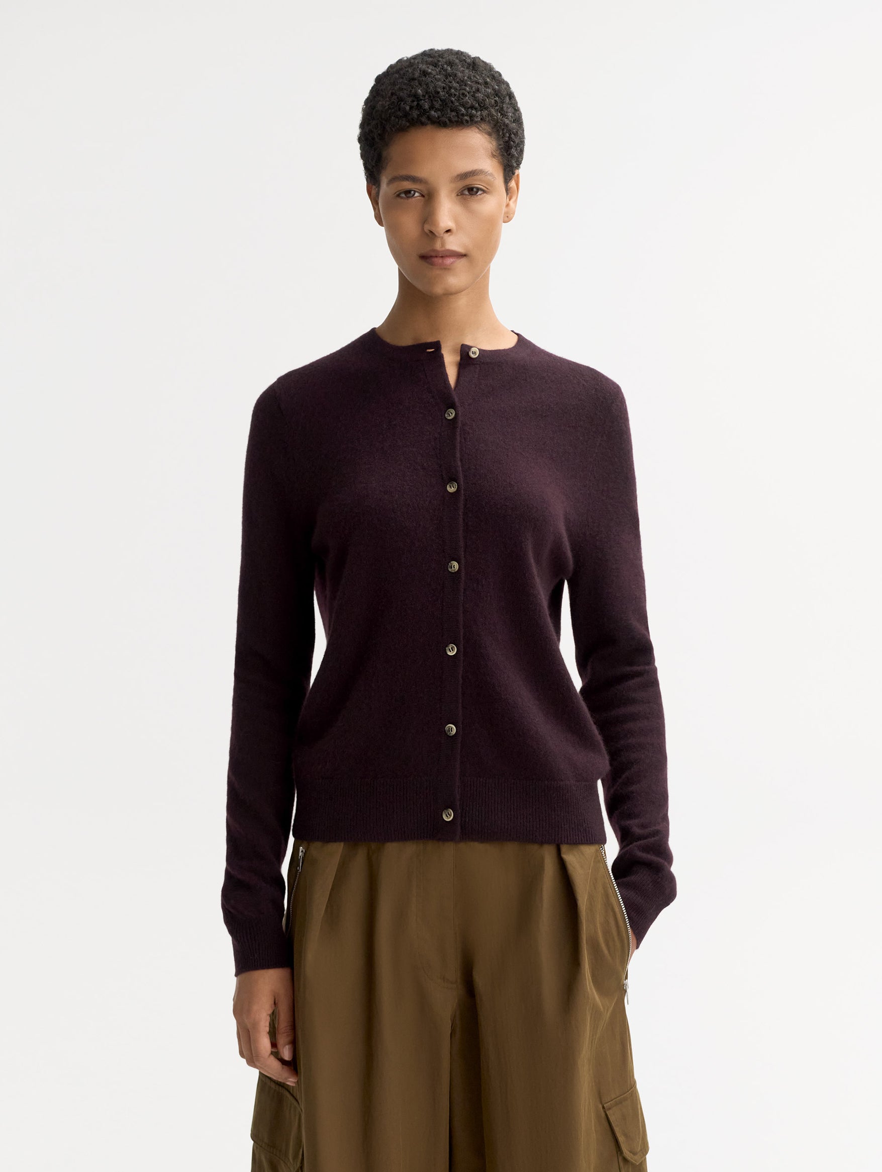 Classic Cashmere Cardigan in Midnight Plum