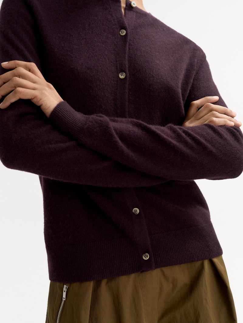 Classic Cashmere Cardigan in Midnight Plum