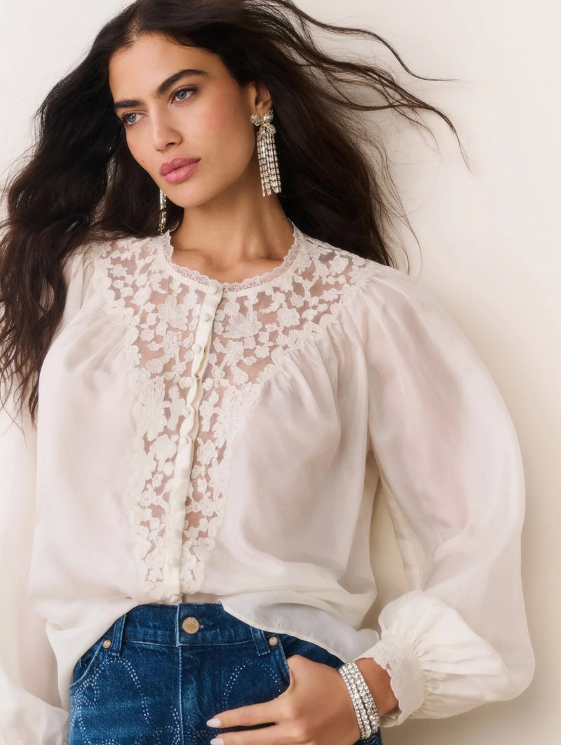 Carine Silk Top in Ivory