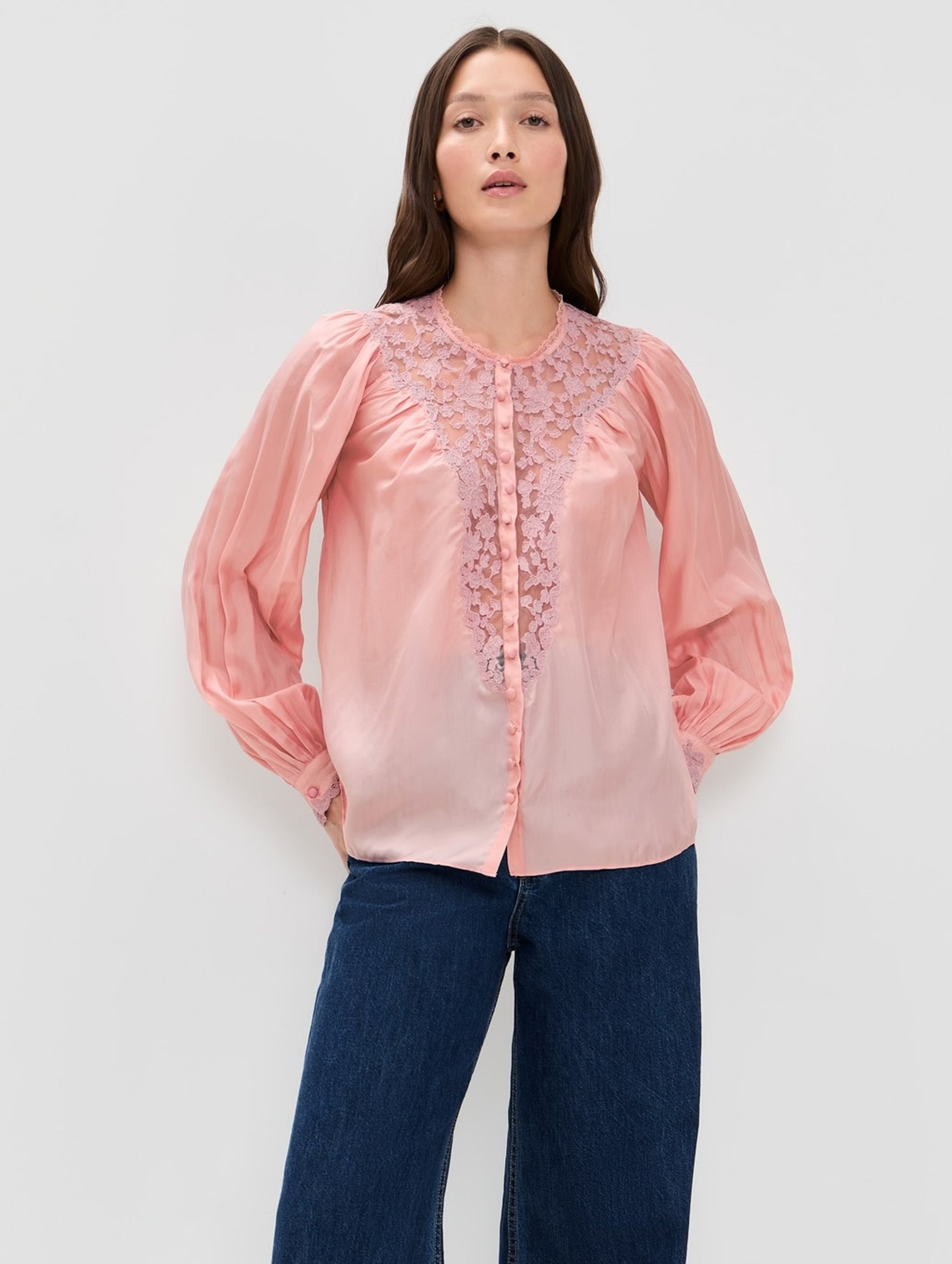 Carine Silk Top in Pink Nude