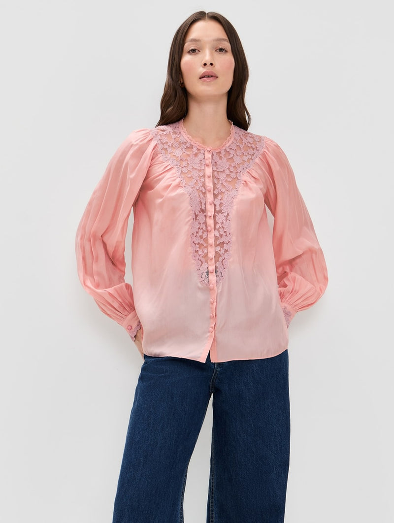 Carine Silk Top in Pink Nude