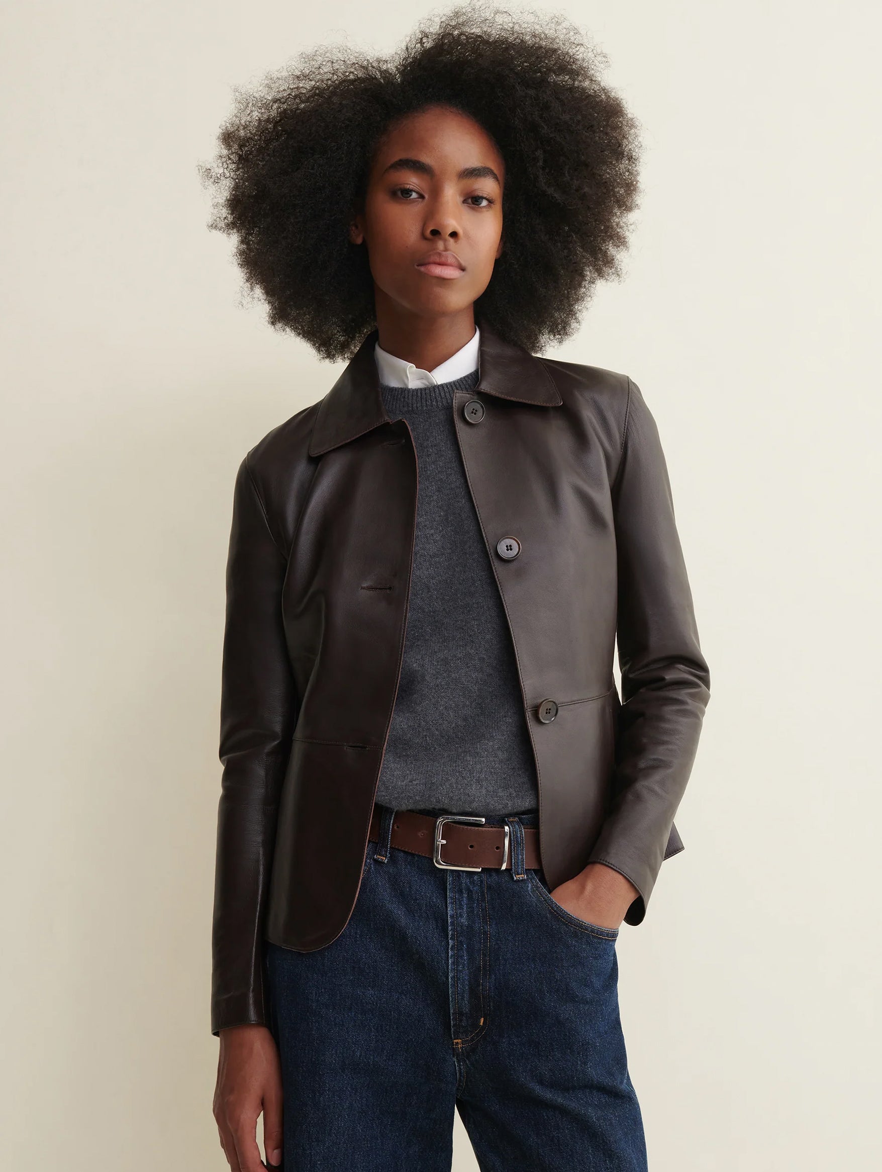 Carmen Leather Jacket in Coffee Bean