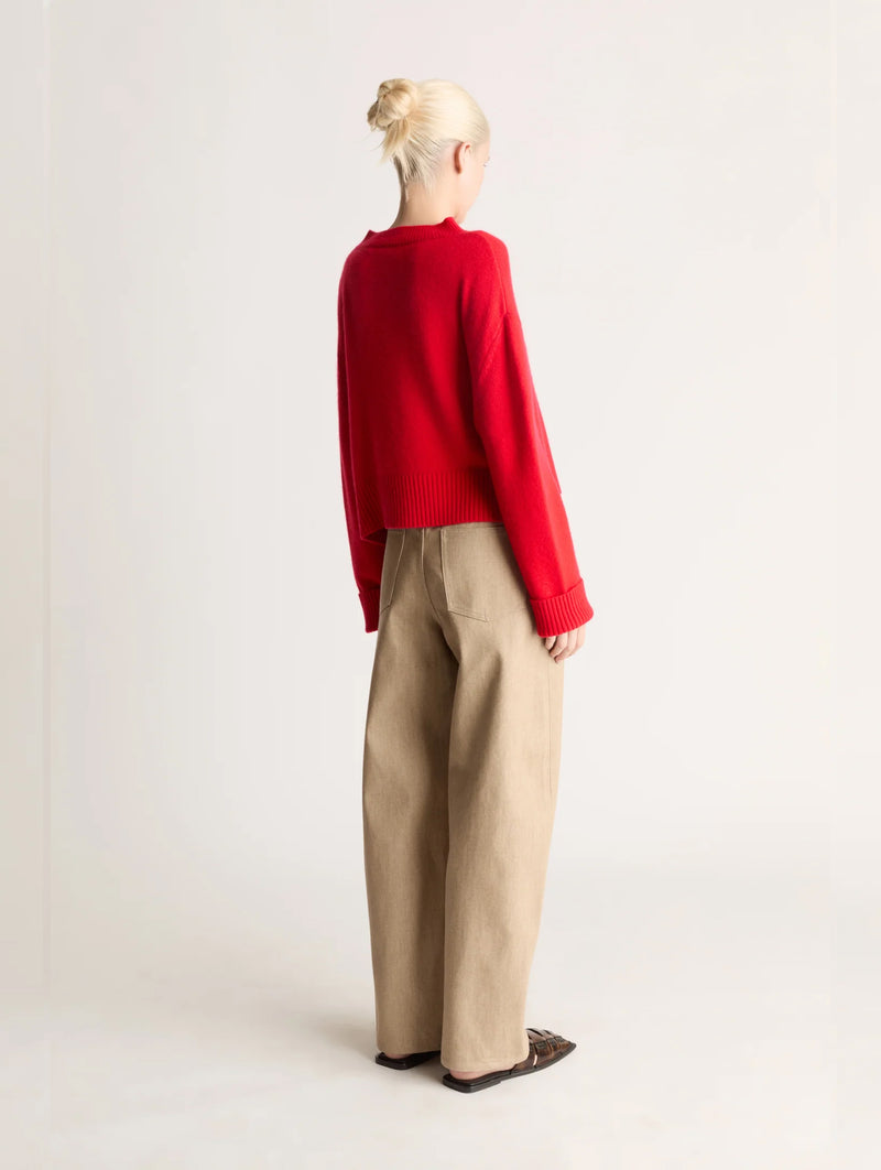 Cashmere Cropped Crewneck in Ruby