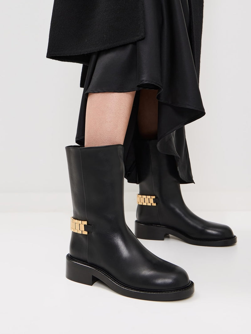 Watch Chain Mid Calf Boots in Black