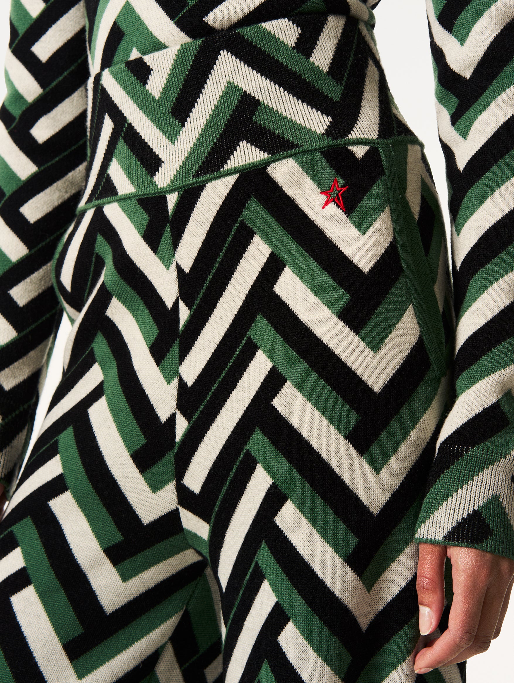 Chalet Merino Wool Knitted Pant in Green Waffle Print