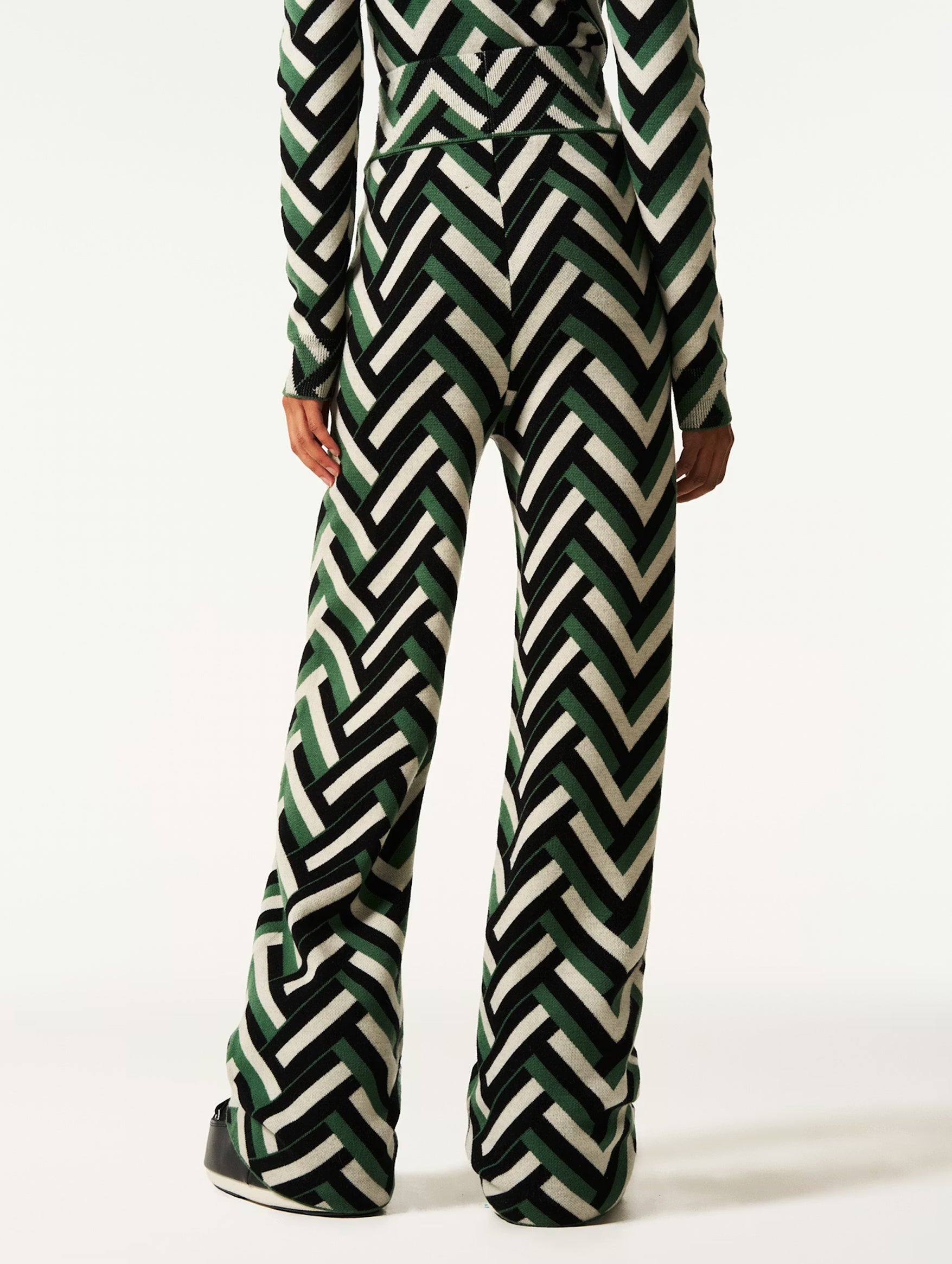 Chalet Merino Wool Knitted Pant in Green Waffle Print