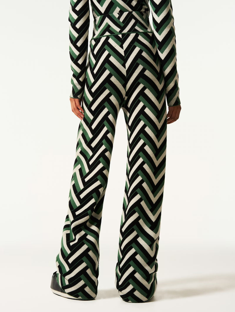 Chalet Merino Wool Knitted Pant in Green Waffle Print