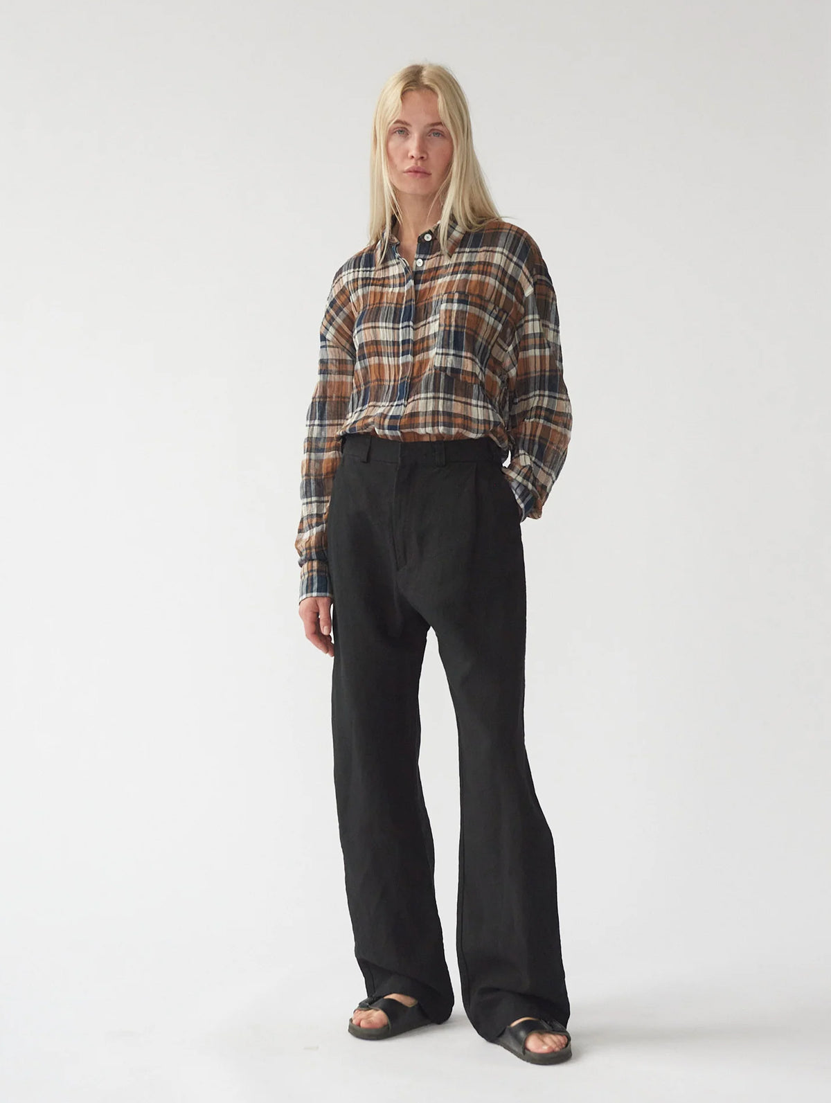 Check Cheesecloth Shirt in Navy Mix