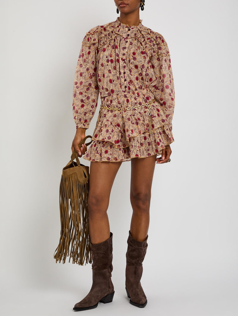 Christa Top in Ecru/Raspberry