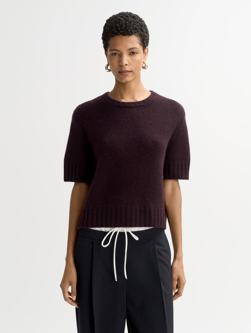 Chunky Cashmere Short Sleeve in Midnight Plum