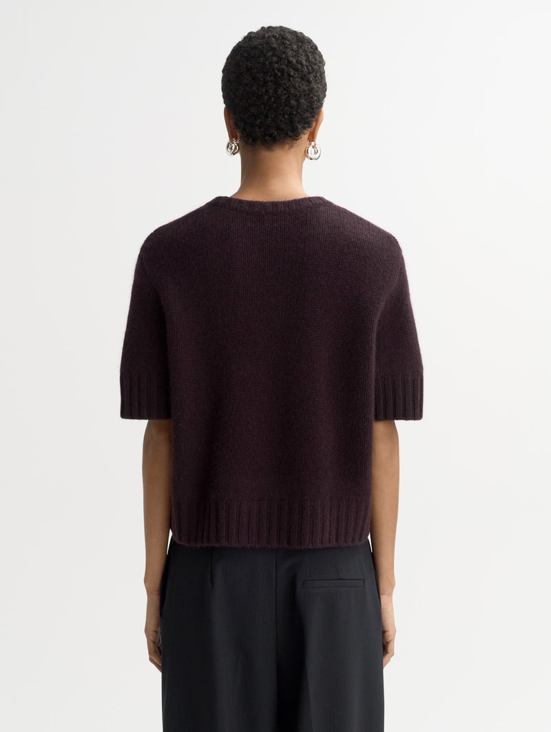 Chunky Cashmere Short Sleeve in Midnight Plum