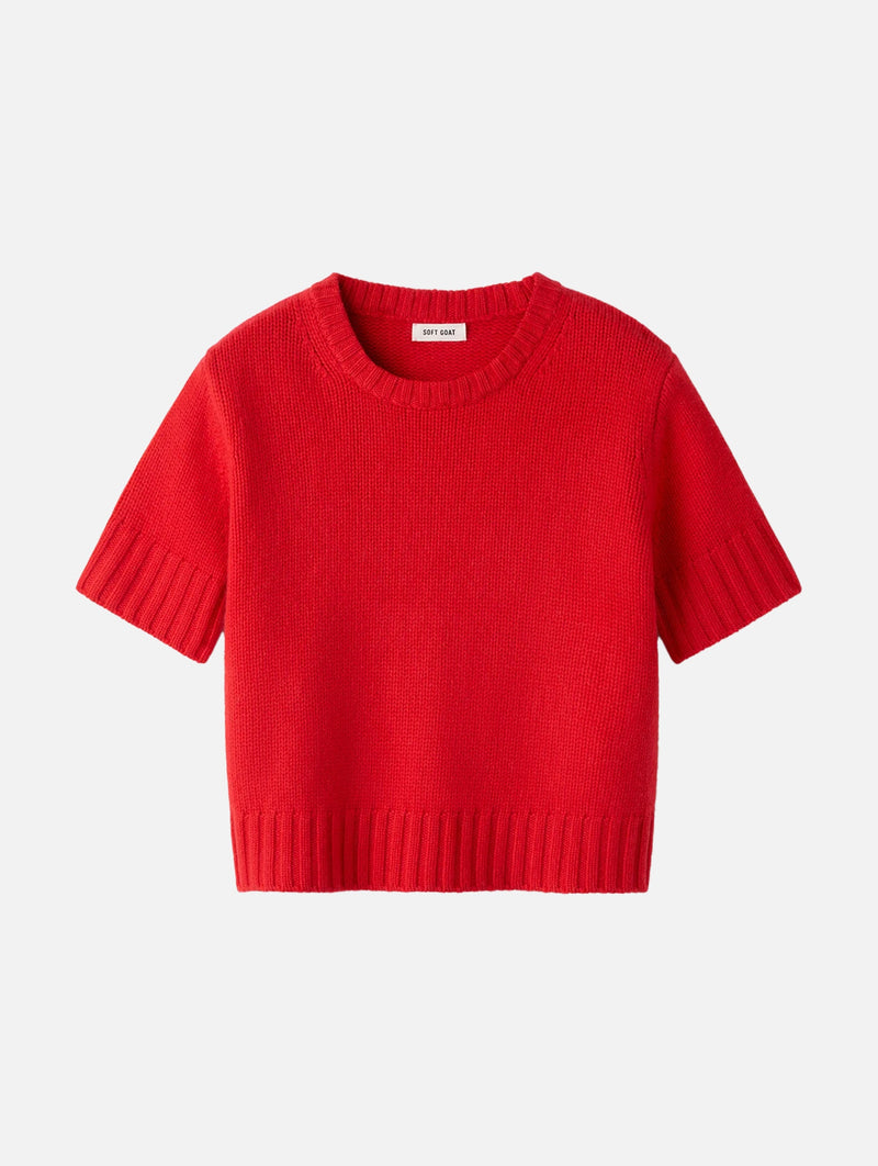 Chunky Cashmere Short Sleeve in Rouge