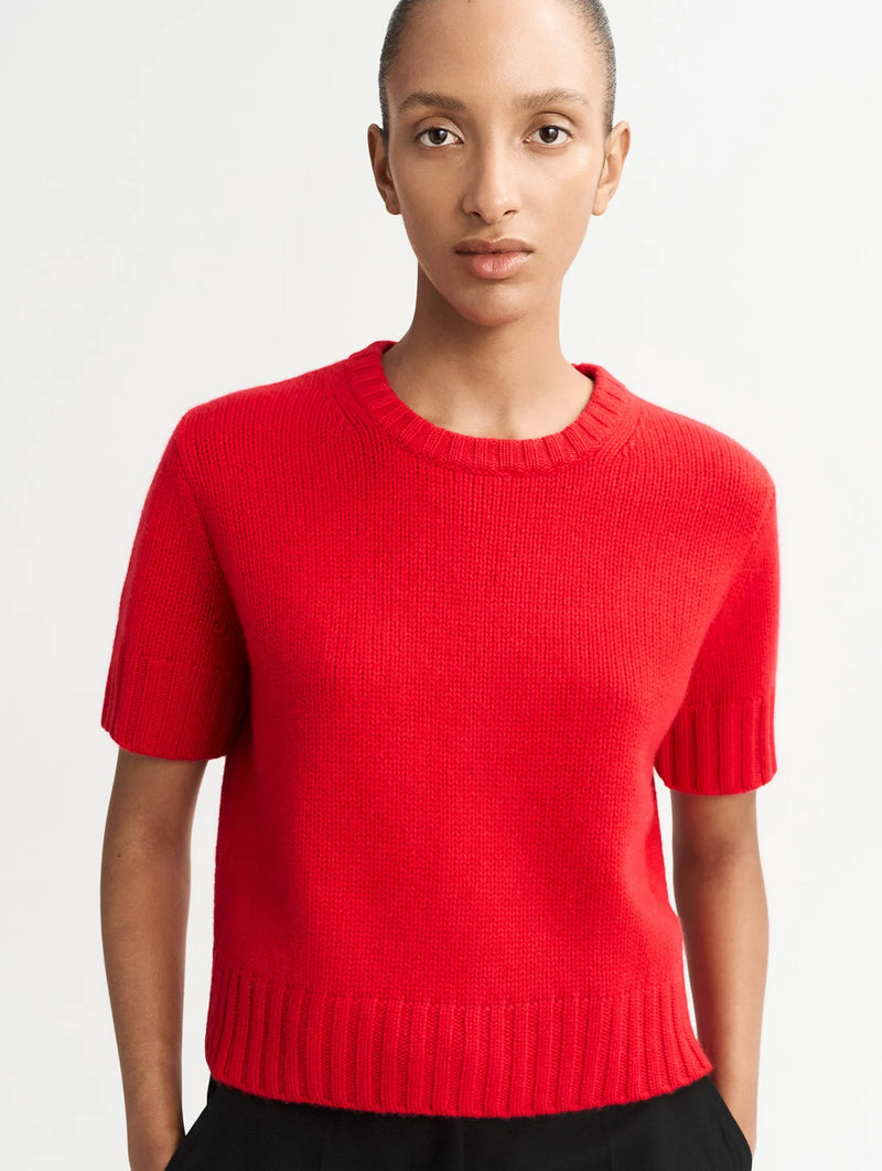 Chunky Cashmere Short Sleeve in Rouge