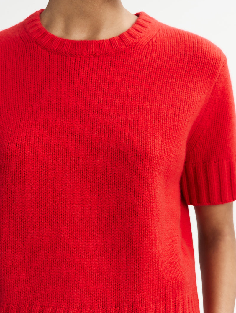 Chunky Cashmere Short Sleeve in Rouge