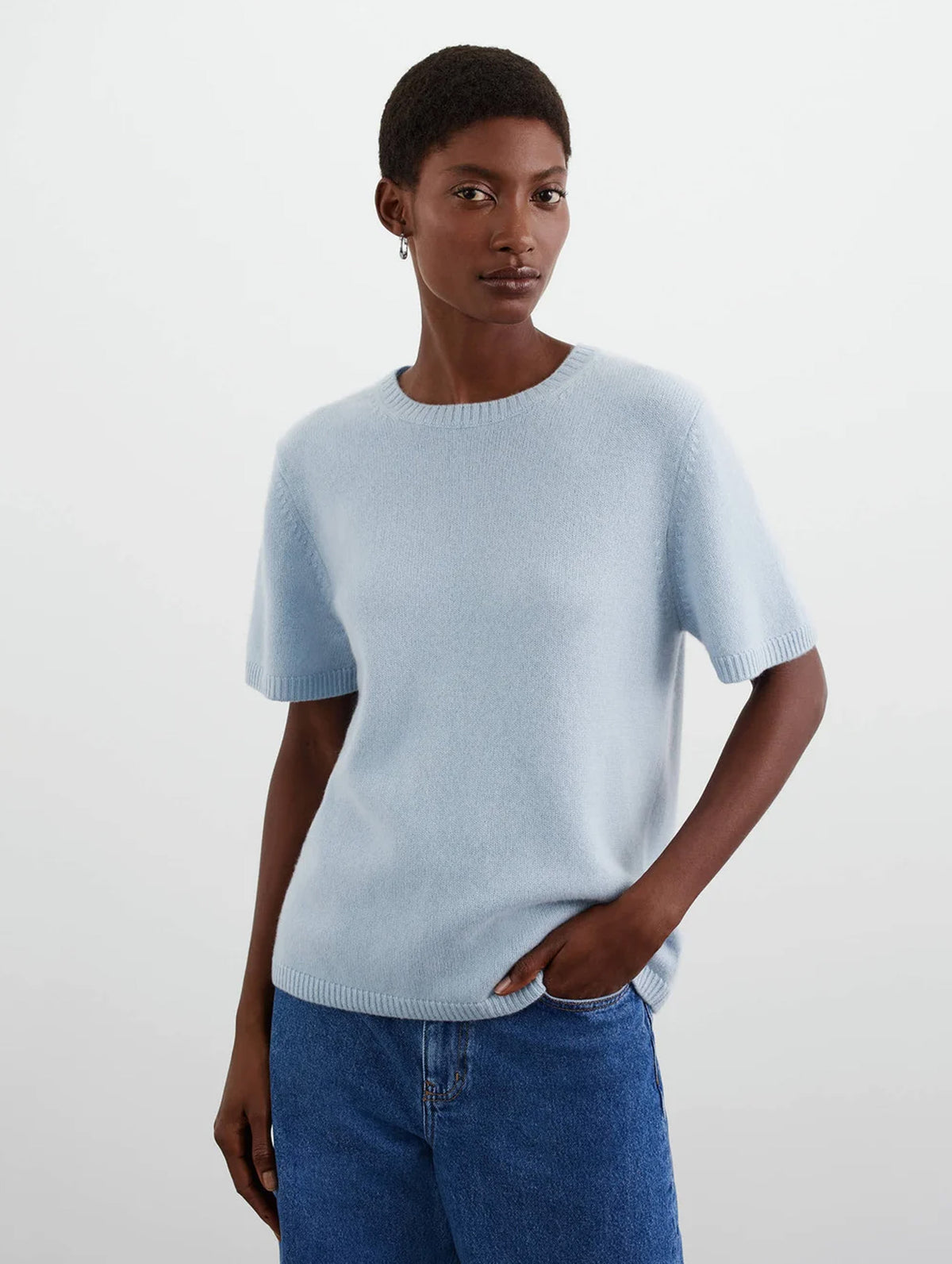 Chunky Cashmere T-Shirt in Light Blue