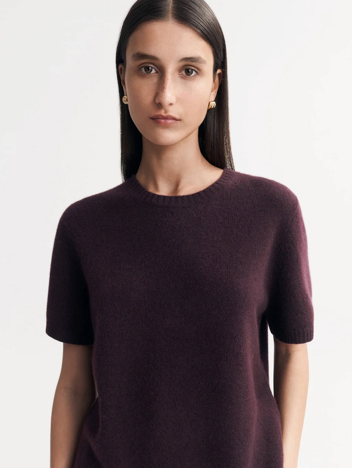 Chunky Cashmere T-Shirt in Mulberry