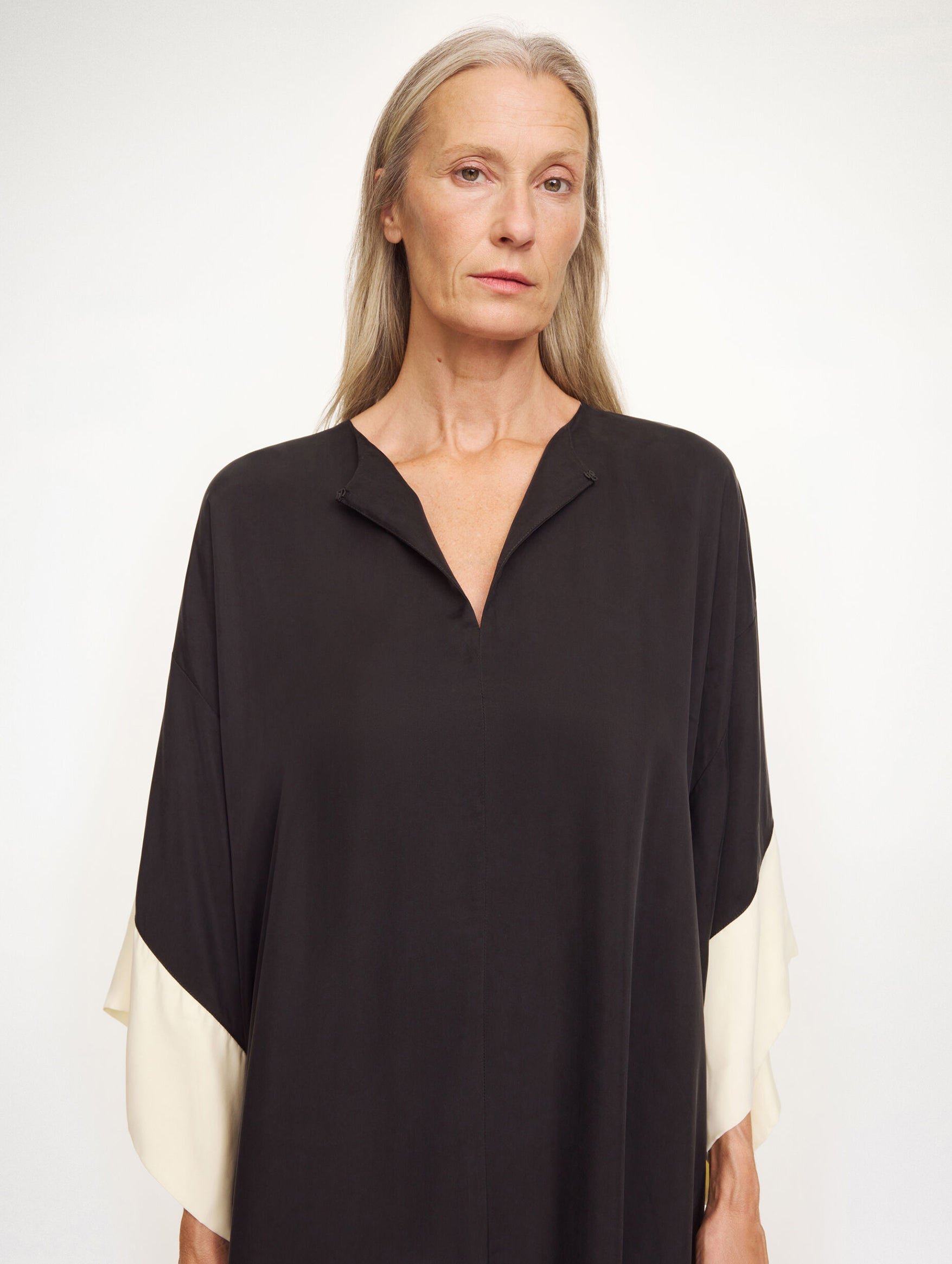 Cicine Maxi Dress in Black White Colour Block