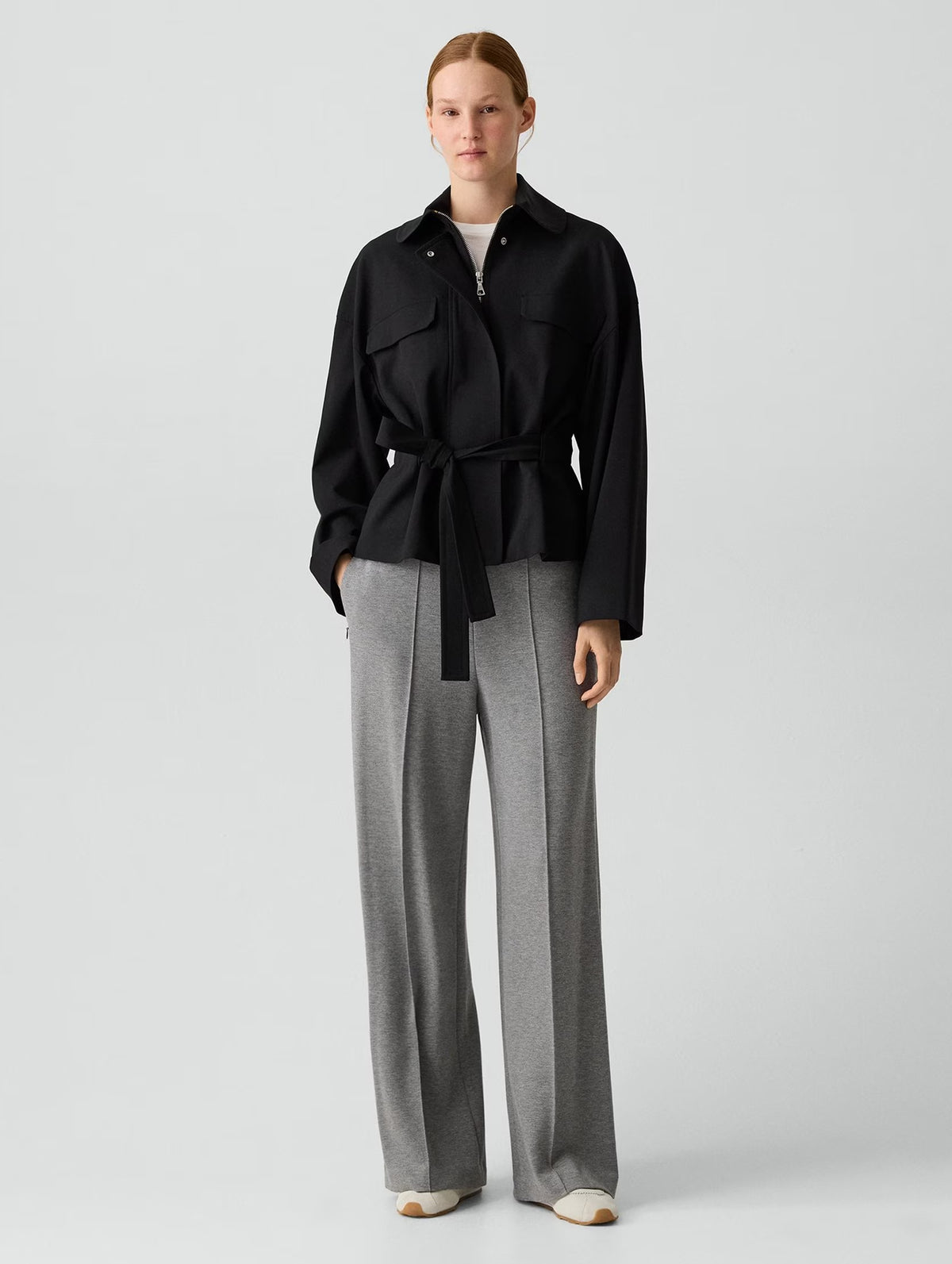 Cinched Wool Flight Jacket in Black