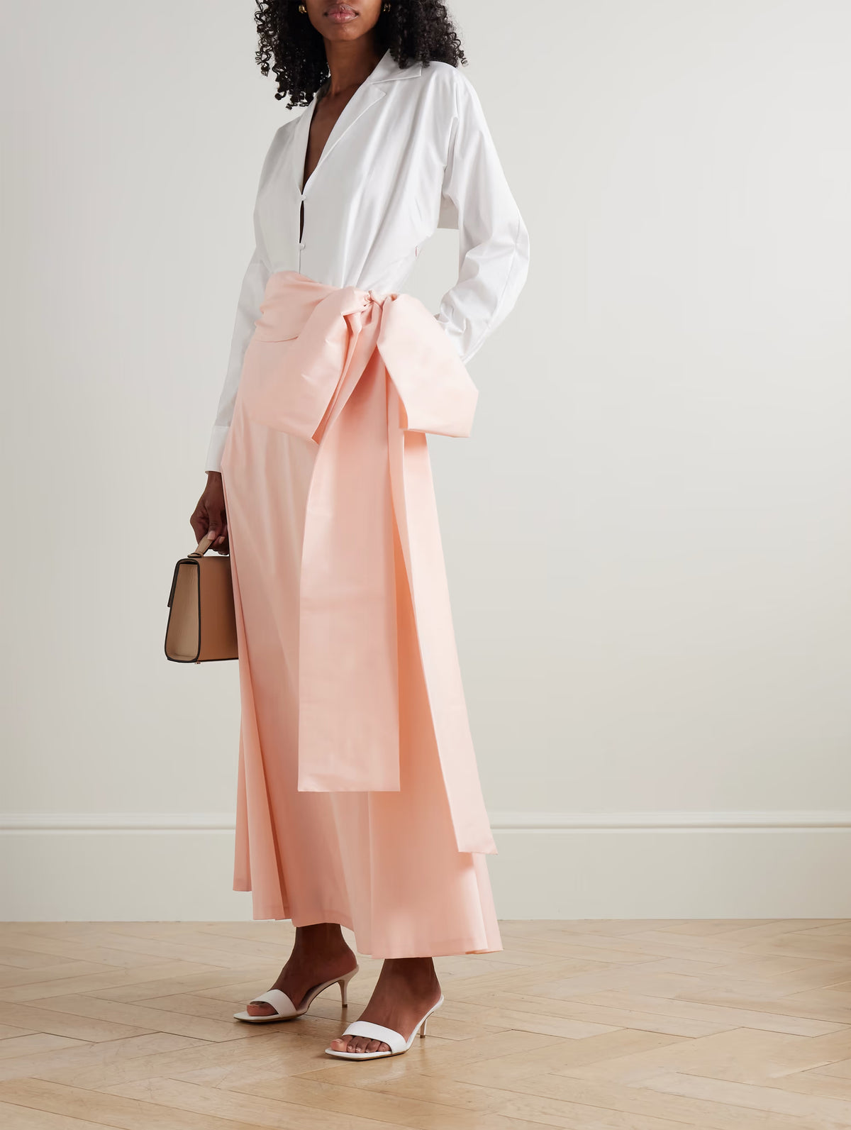 Clarence Dress in Ivory and Creta Pink