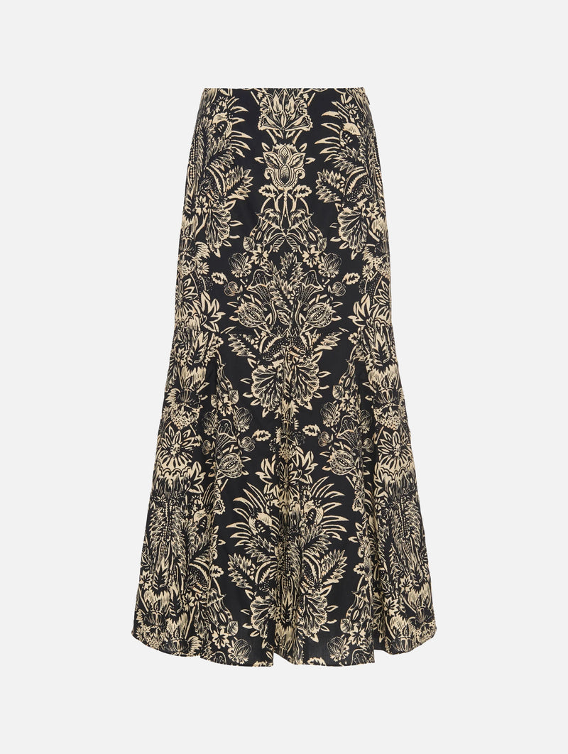 Clarisse Trumpet Midi Skirt in Noir Flora