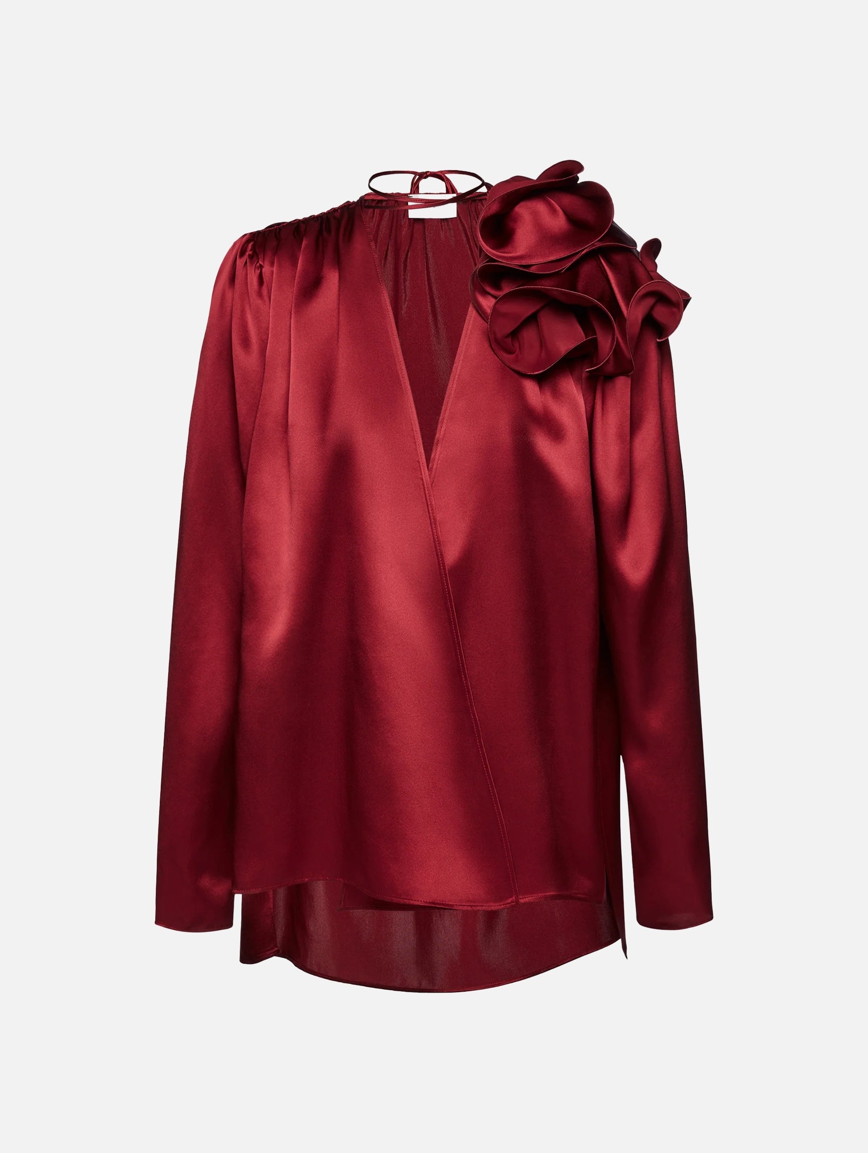 Classic Silk Flower Blouse in Burgundy