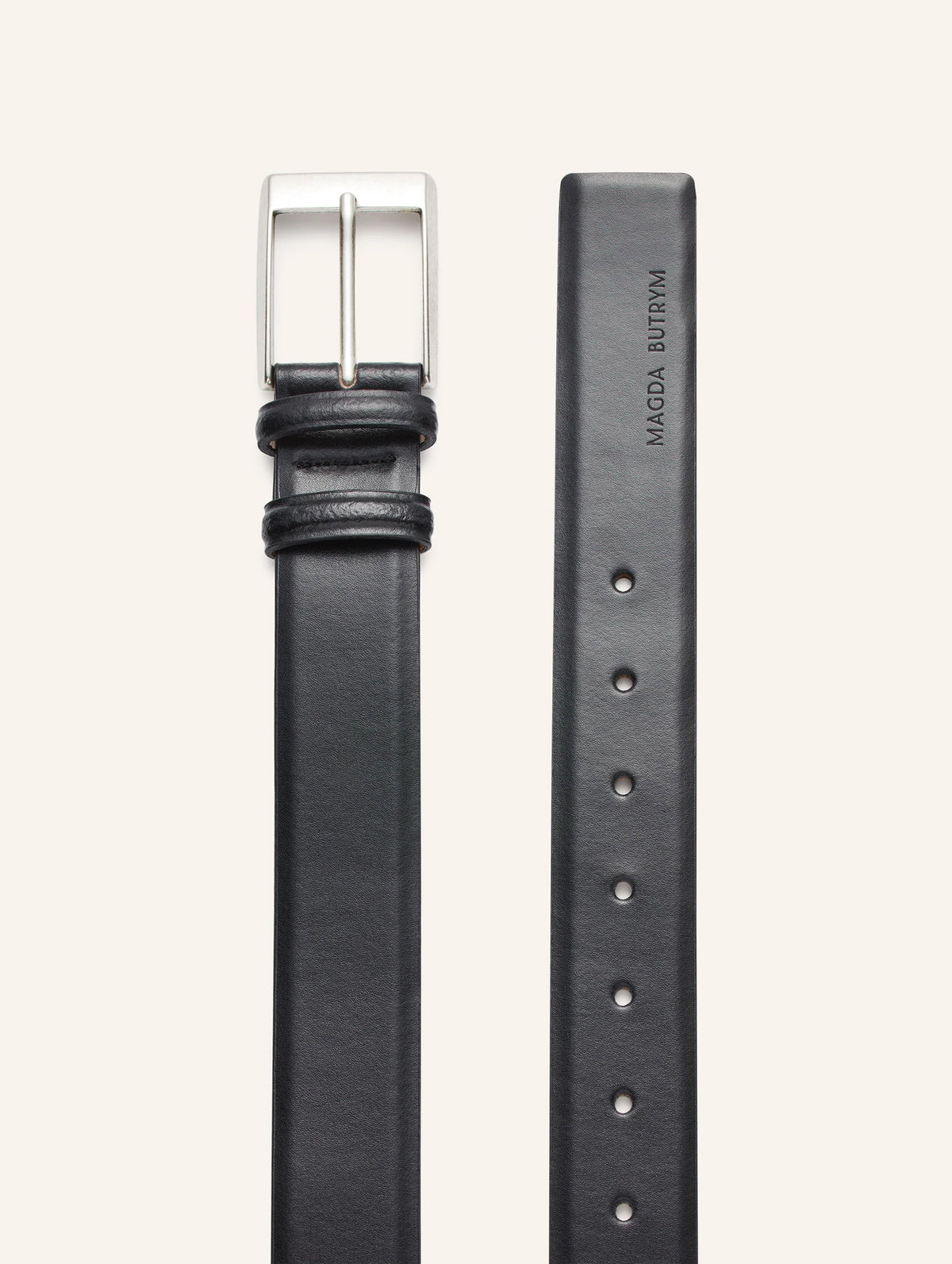 Classic Silver Buckle Belt in Black Leather