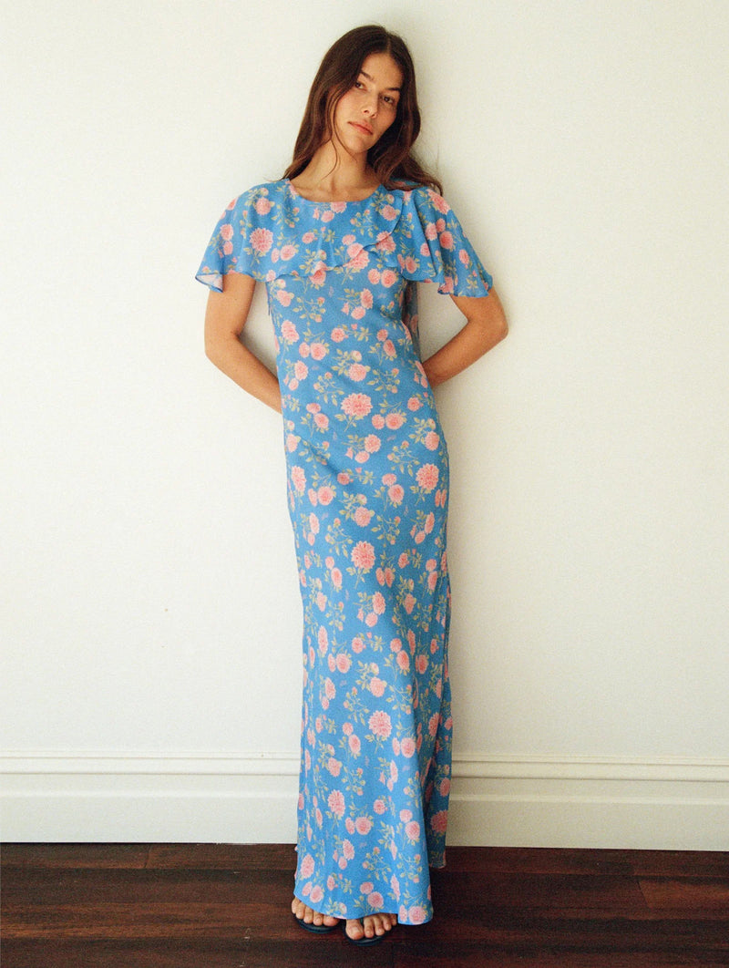 Come Home To Me Dress in Strawberry Dahlia Cornflower Blue