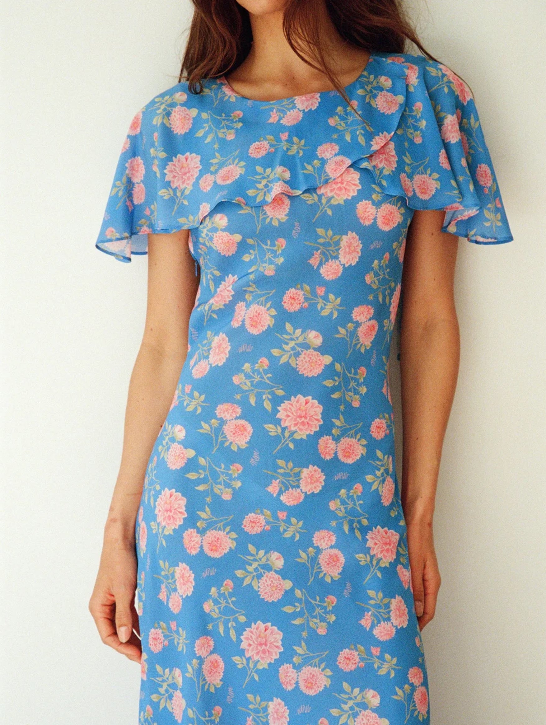 Come Home To Me Dress in Strawberry Dahlia Cornflower Blue