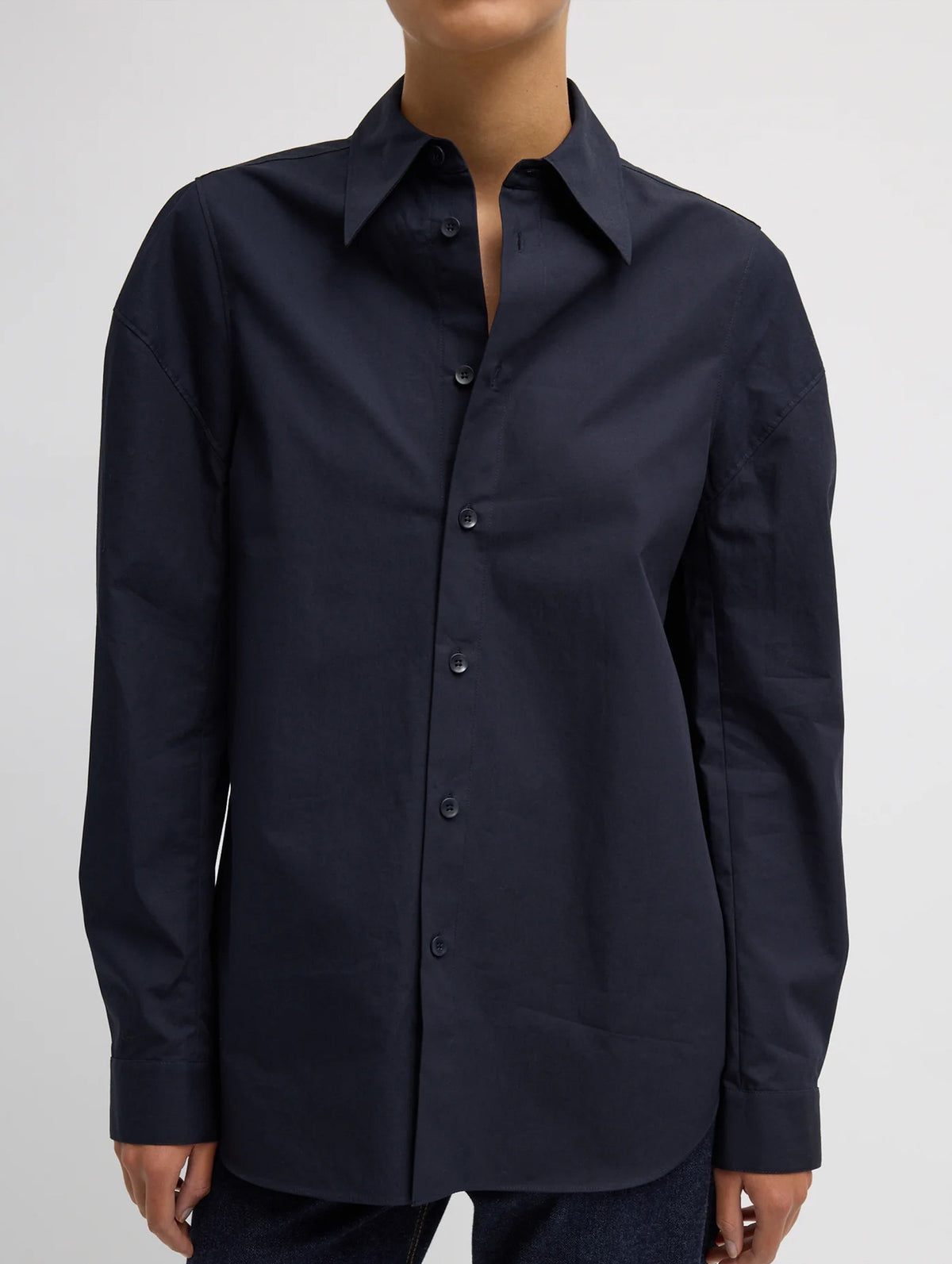 Compact Eco Poplin Hinged Shirt in Navy