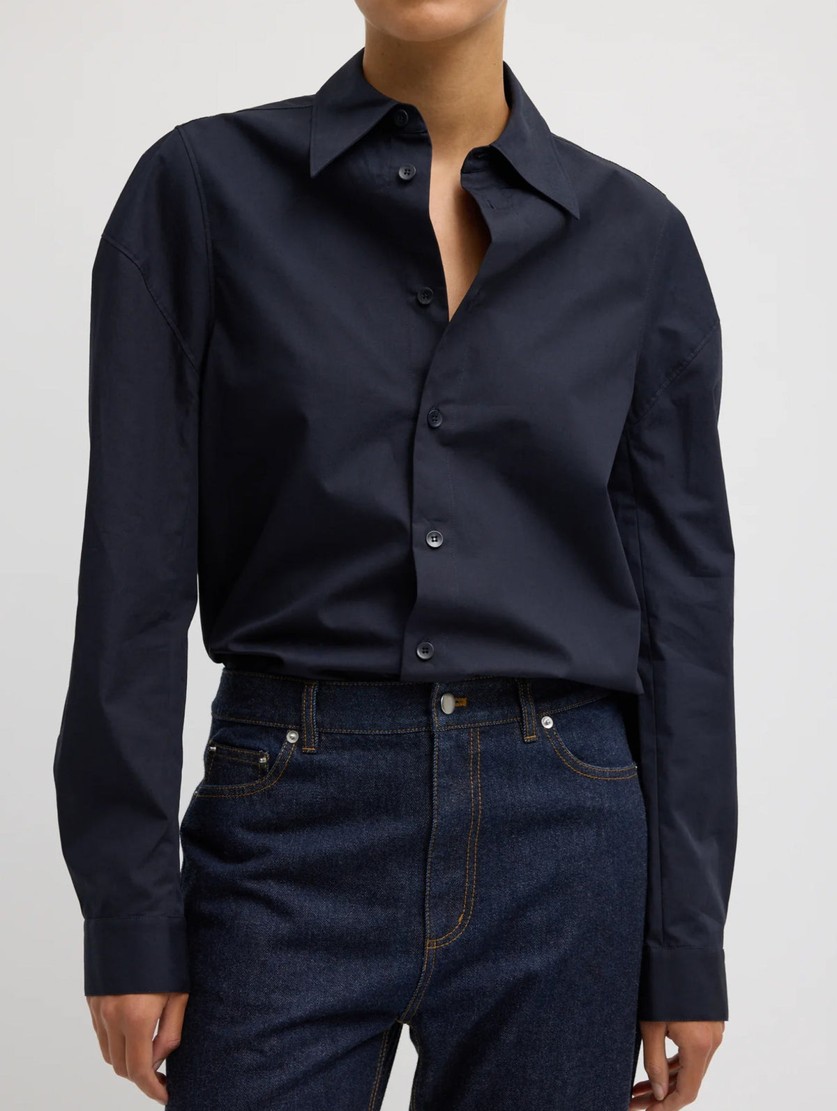 Compact Eco Poplin Hinged Shirt in Navy