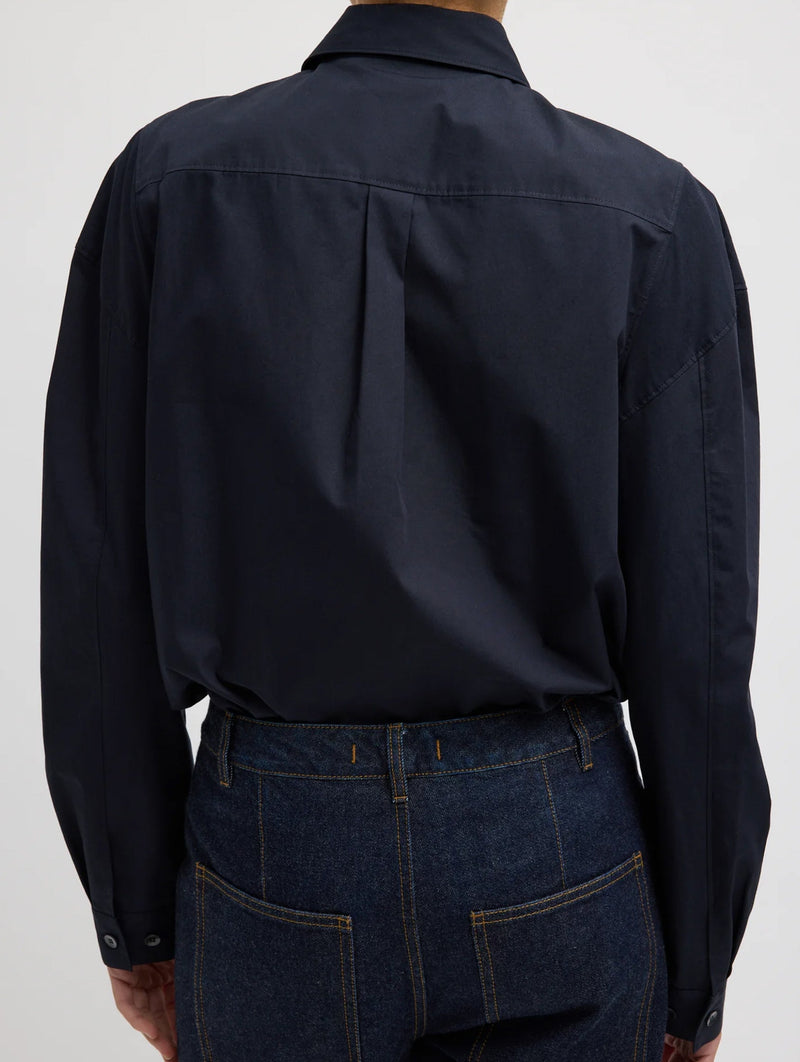 Compact Eco Poplin Hinged Shirt in Navy