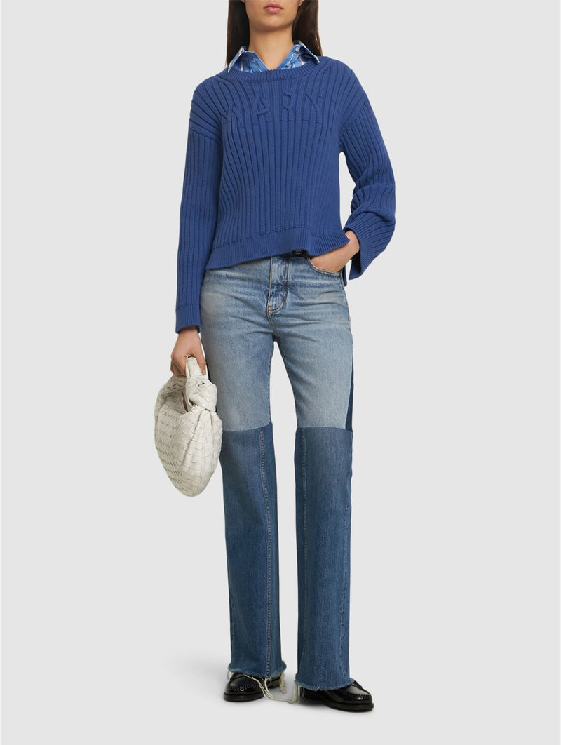 Cotton Cable Logo Sweater in Blue Sodalite
