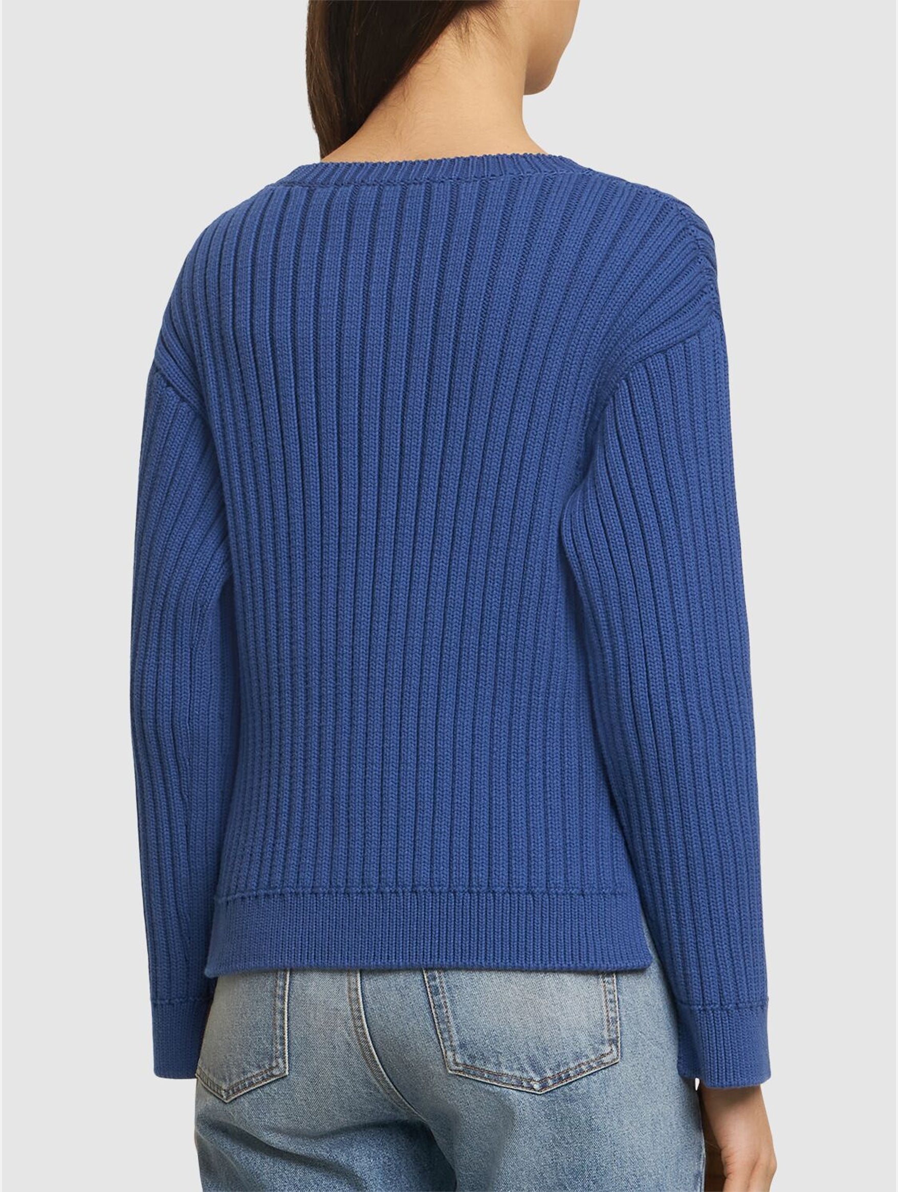 Cotton Cable Logo Sweater in Blue Sodalite