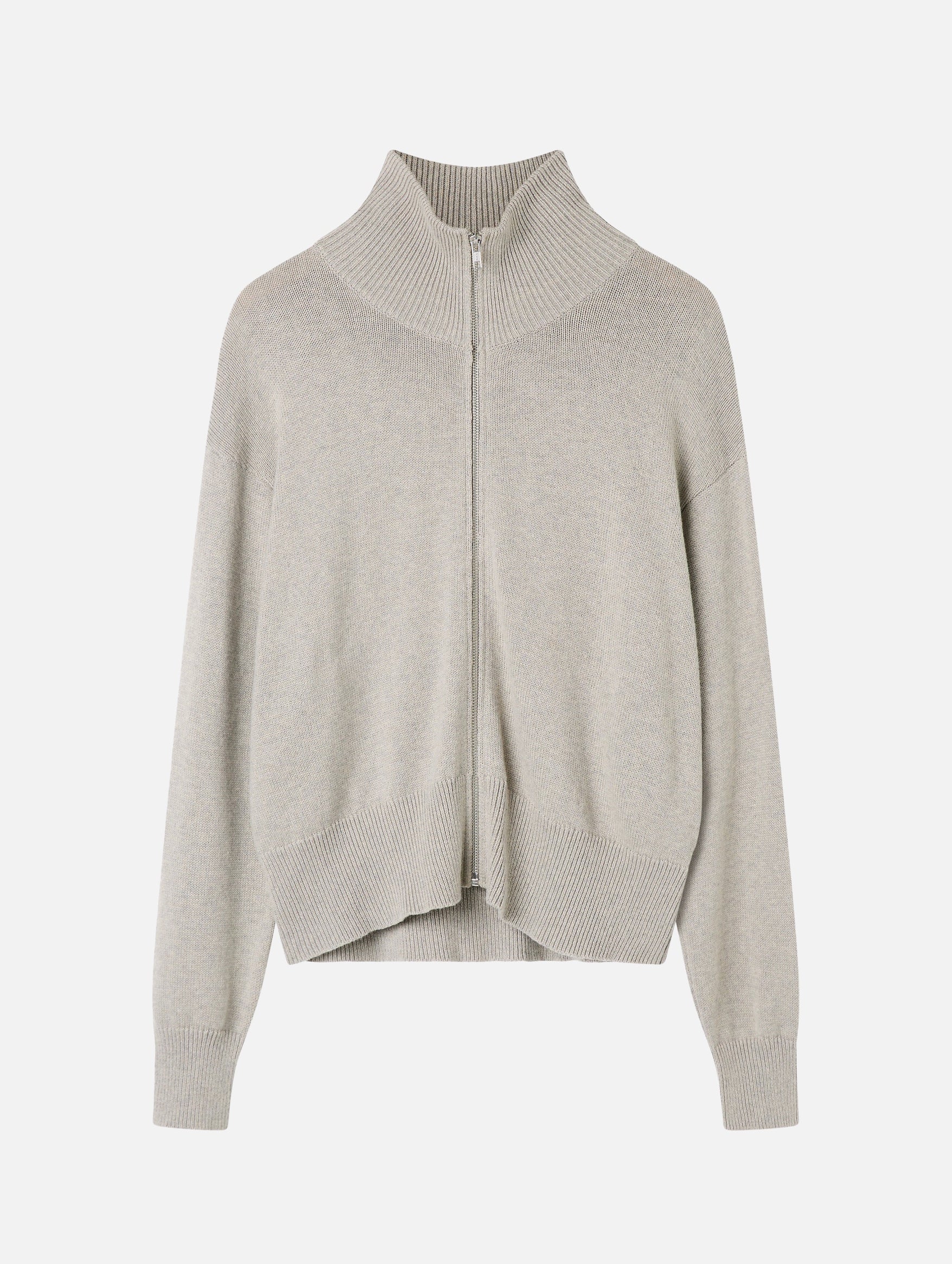 Cotton Cashmere Zip-up Sweater in Ash