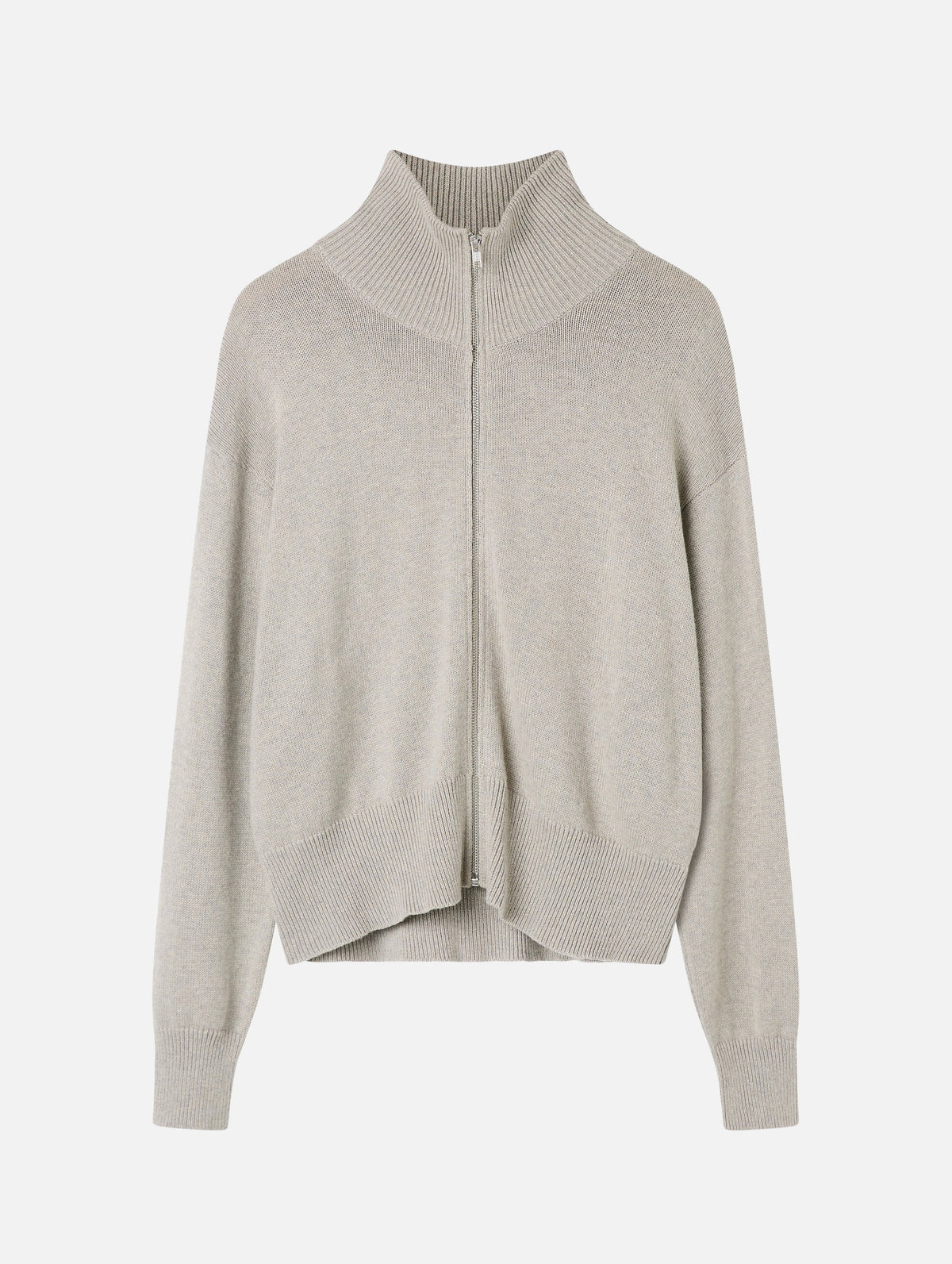 Cotton Cashmere Zip-up Sweater in Ash