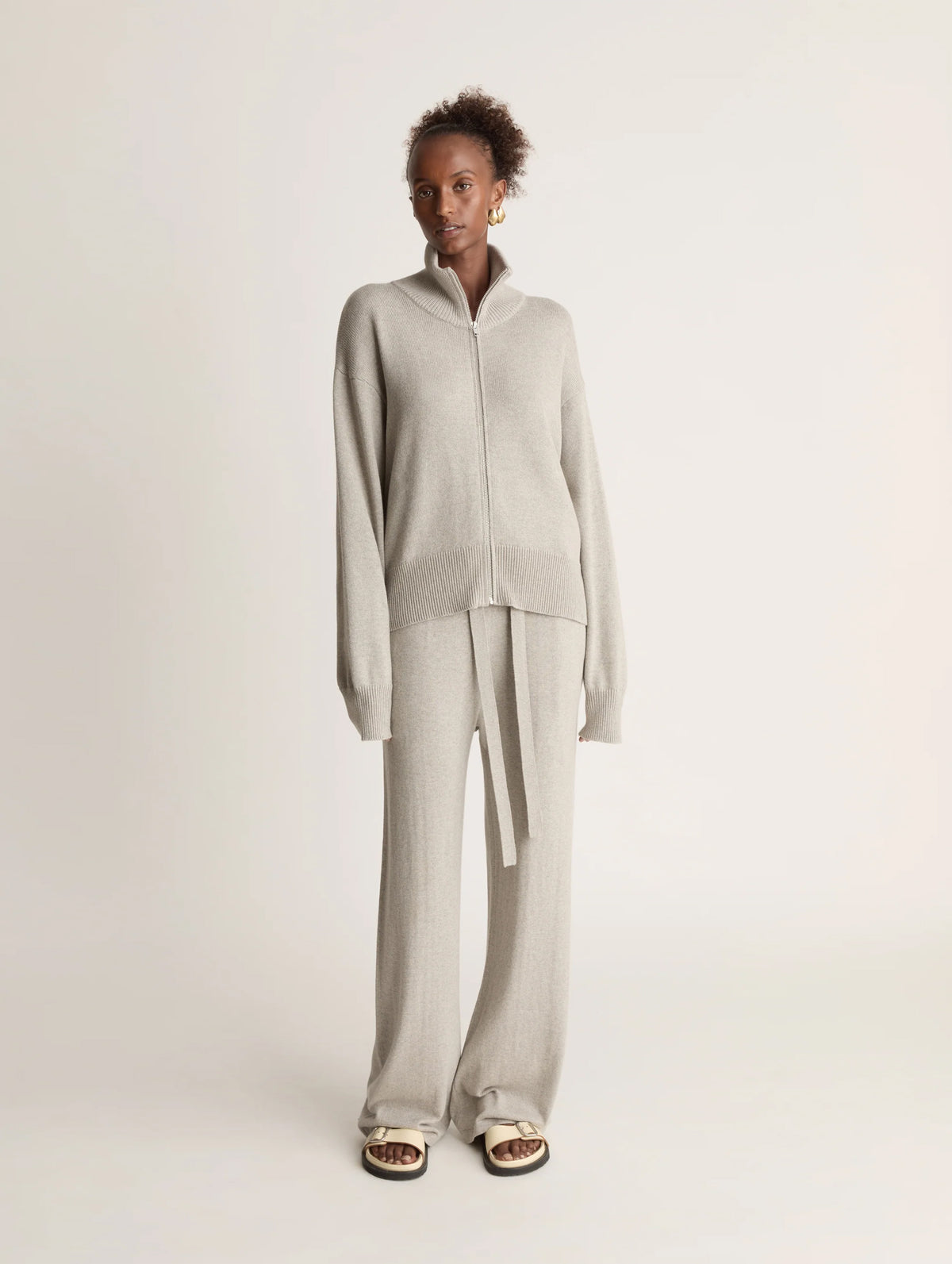 Cotton Cashmere Zip-up Sweater in Ash