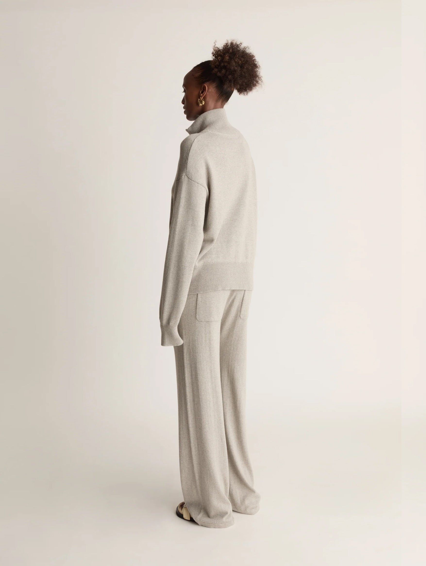 Cotton Cashmere Zip-up Sweater in Ash