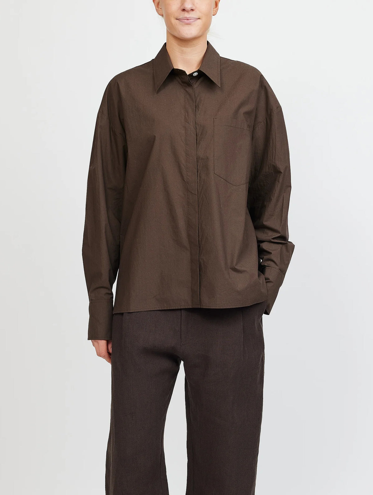 Cotton Poplin Oversized Shirt in Dark Brown