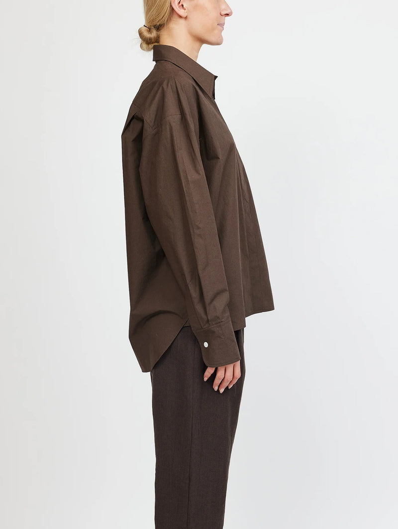 Cotton Poplin Oversized Shirt in Dark Brown