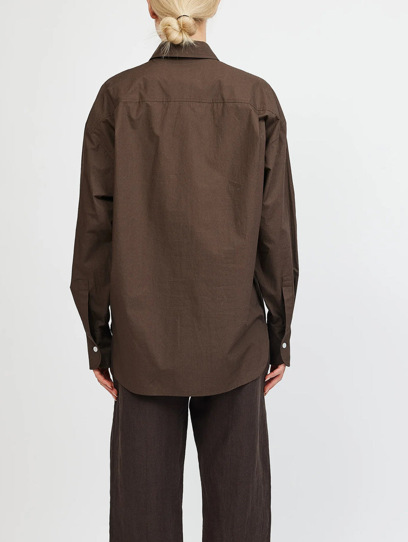 Cotton Poplin Oversized Shirt in Dark Brown