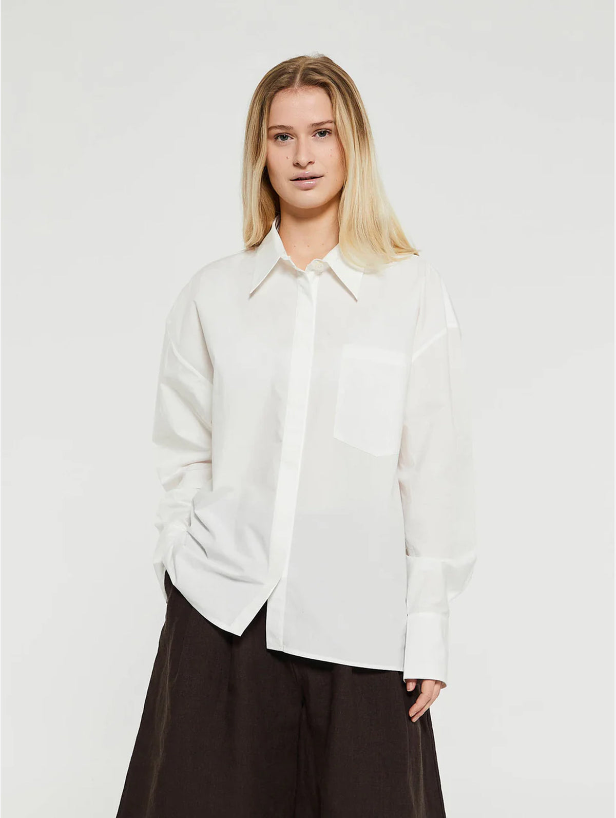 Cotton Poplin Oversized Shirt in Ecru
