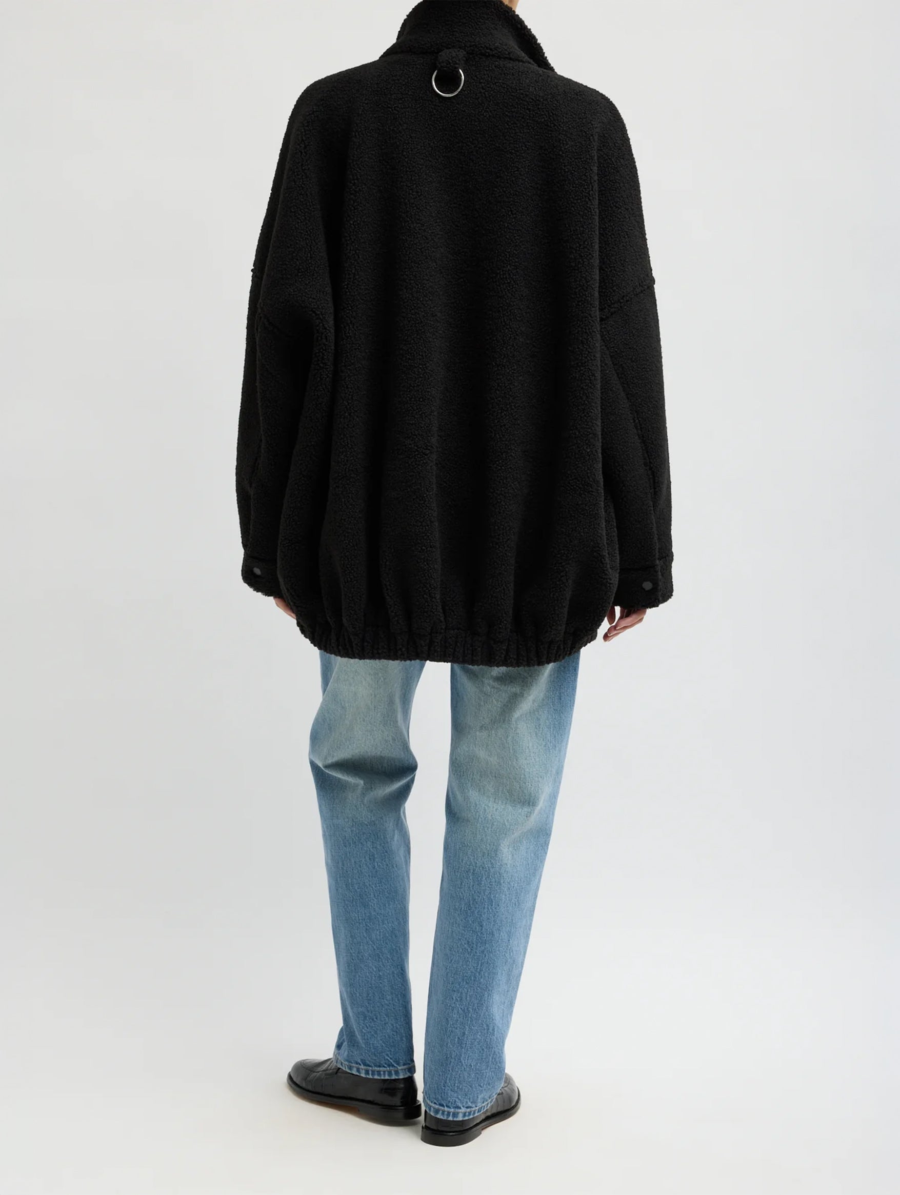 Cozy Fleece Cubic Zip Up Bomber in Black