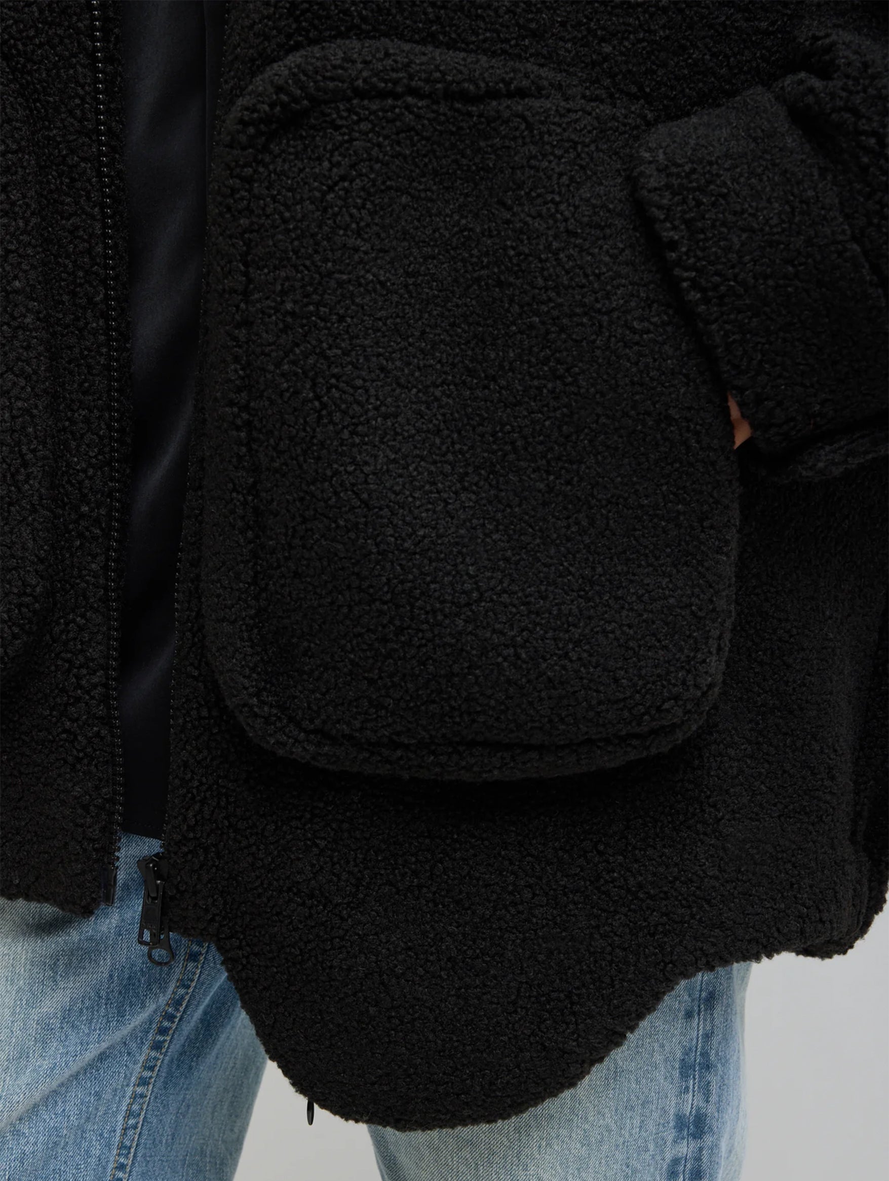 Cozy Fleece Cubic Zip Up Bomber in Black